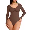 FeelinGirl Women's Seamless Shaping Long Sleeve Thong Bodysuit for Tops and Comfortable Underwear Lady newarrivals SohoChic