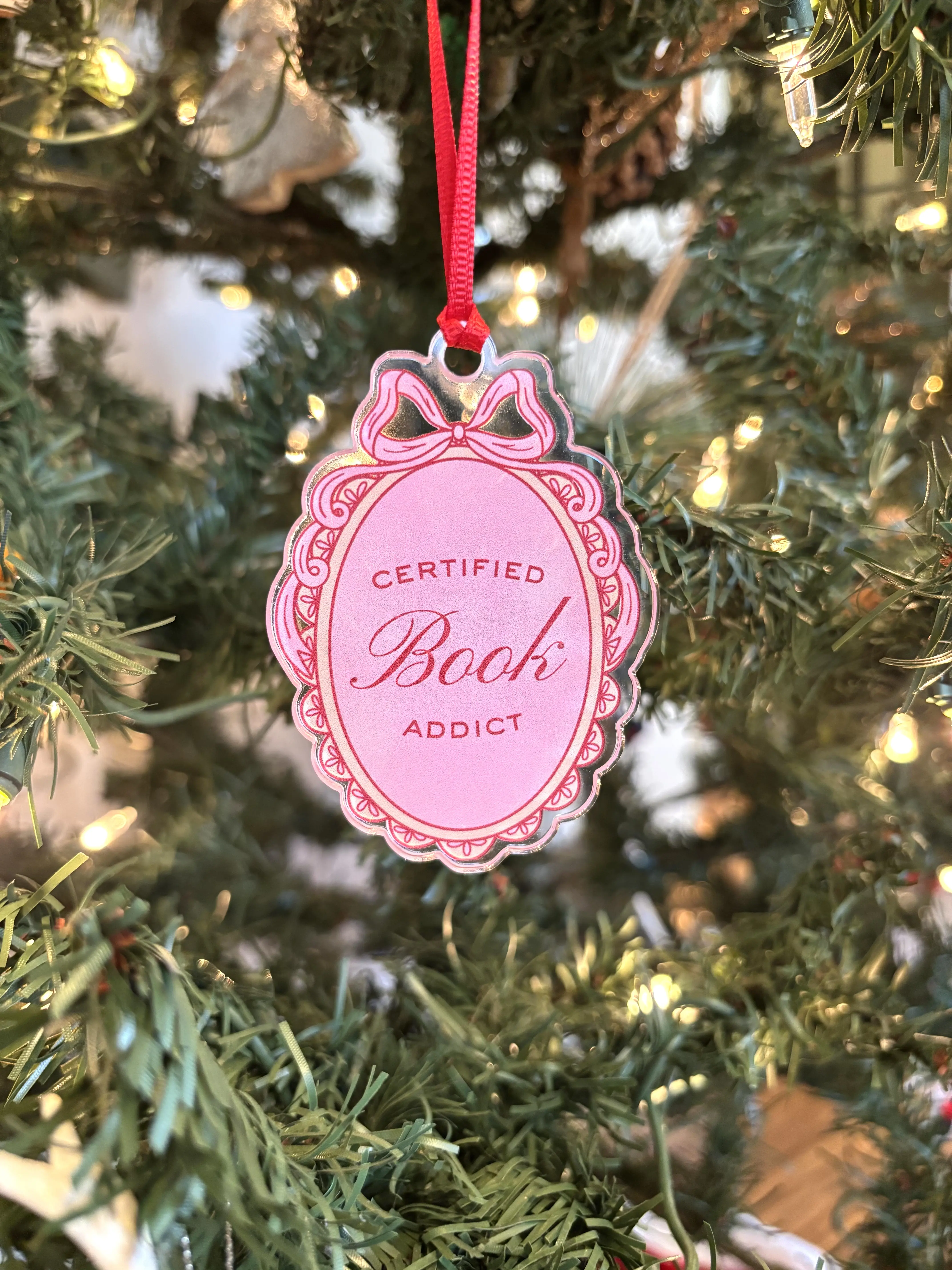 Certified Book Addict Acrylic Ornament, Bookish Ornaments, Book themed ornaments, Book Girlies, Bookish Babes, Booktok, Book Lovers