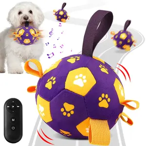 QDAN Interactive Dog Ball Plush Toy Soccer Ball with Rechargeable Jumping Sound Device 66 Songs 7 Straps Remote Included for Small & Medium Dogs