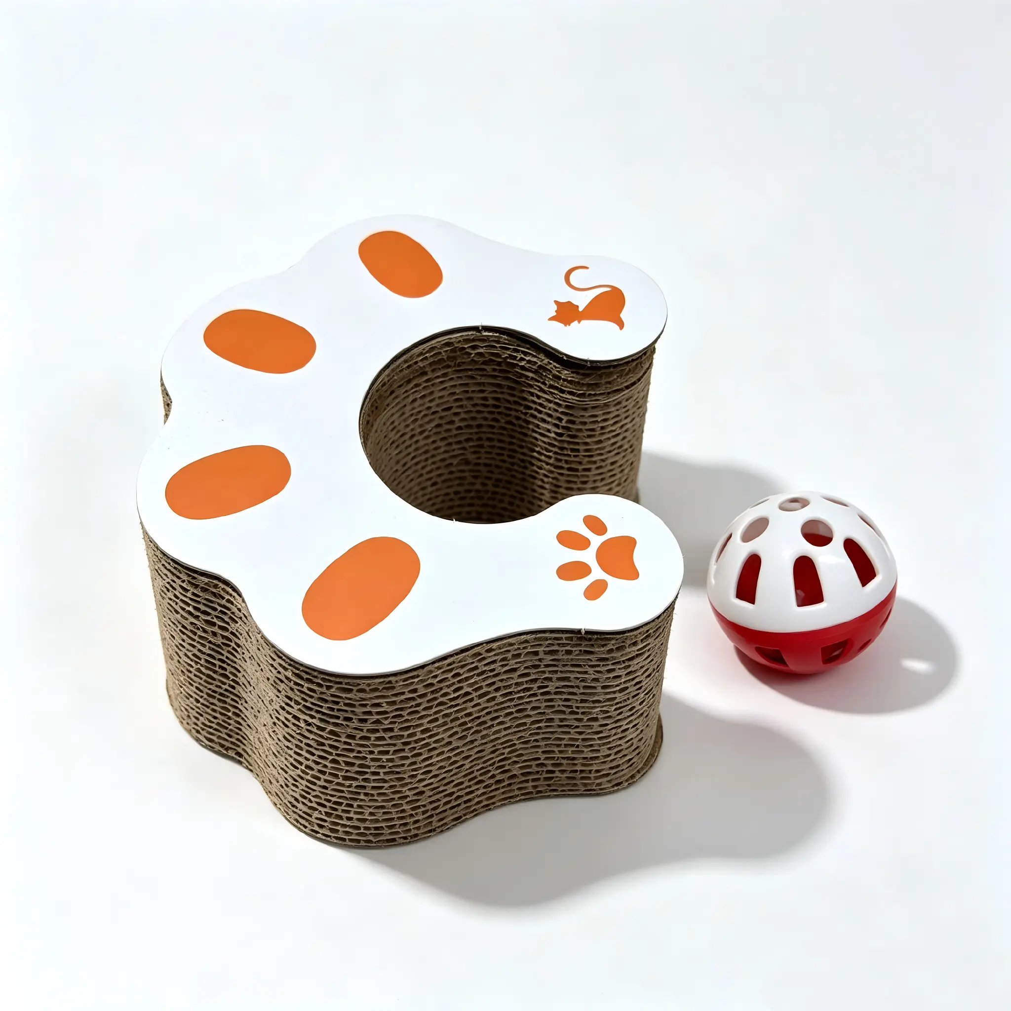 Multi Shape Transformable Cat Scratch Pad | No Glue Magnetic Accordion Cat Tunnel Bed, Durable Honeycomb Cardboard Interactive Cat Toy with Rolling Bell Ball