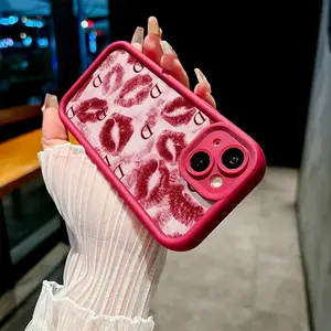 Phone Case: Kiss Marks D Letter Pattern Style Graphic Matte Finish with Stepped Groove Design Phone Case for iPhone 17/17Air/17Pro/17ProMax/16/16Pro/16ProMax/15/15Plus/15Pro/14/14Plus/14ProMax/13/13mini/13Pro/12mini/11/Plus/Pro/Max/XS Stylish Gift