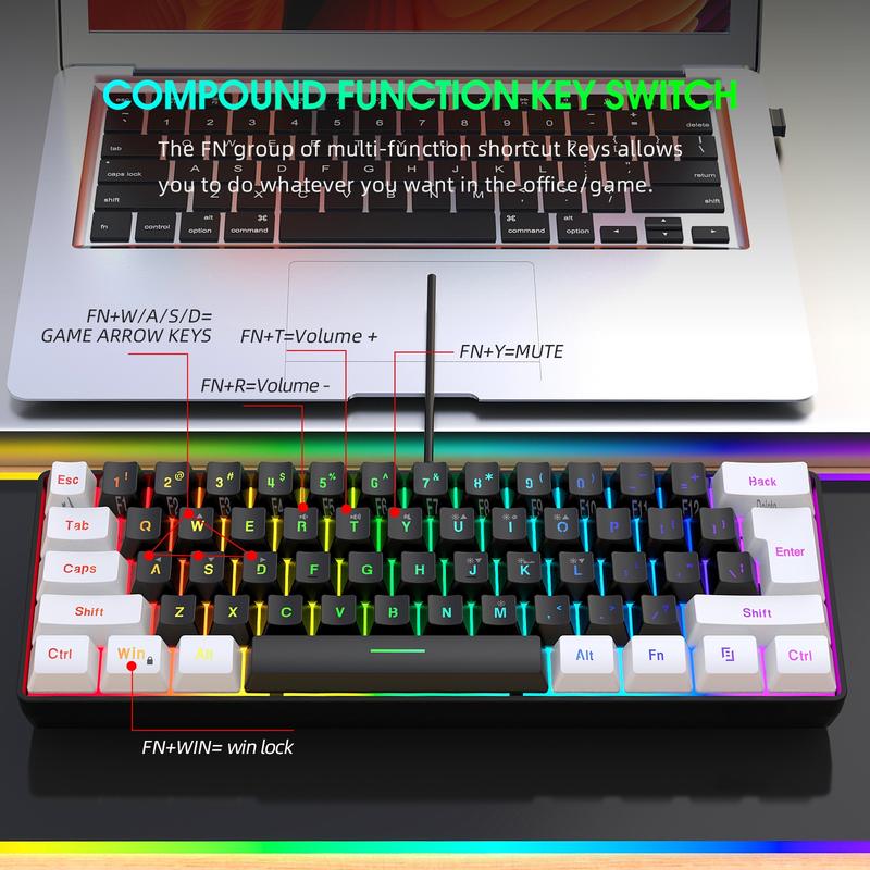 Keyboard and Mouse Combo Set, 61-Key Slim Membrane RGB Backlit Keyboard with Dual-Color Injection Keycaps and Optical Mouse, USB Plug-and-Play