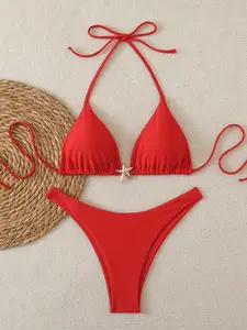 Bikini Set, Halter Bikinis Set, Halter Top and Triangle Pants, Two-Piece Swimsuit, Summer Fashion Beachwear, Stylish Swimwear for Women