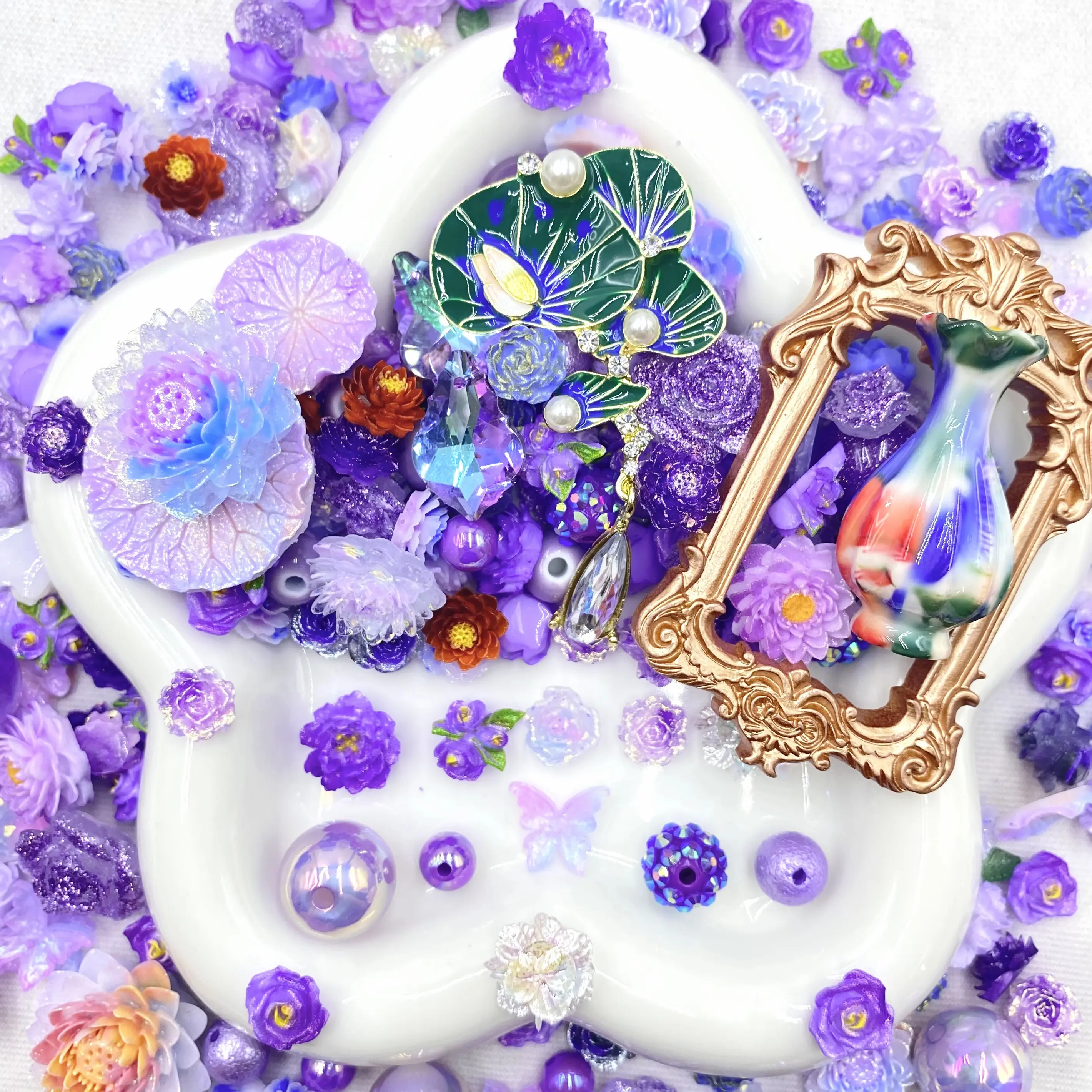 Blooming Galley - Soft Resin Nail Art Charms with Beads – Drillable Floral Resin Decorations for Press-On Nails, Jewelry & DIY Crafts