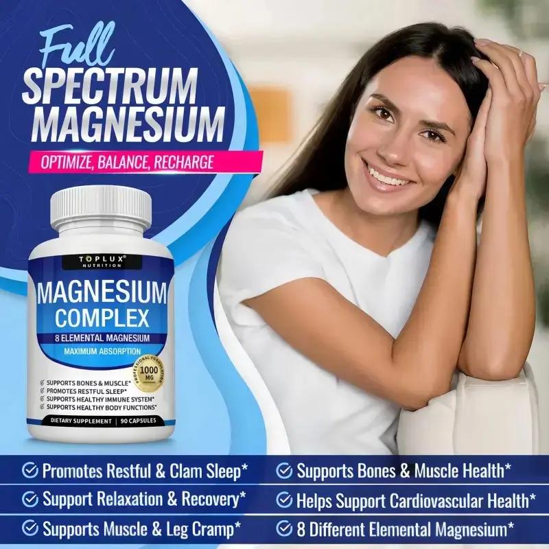 3 Bottles of Nutrition Magnesium Complex 1000mg 90 Capsules for Bone Muscle Sleep Immune Support with Malate Taurate Chelated for Easy Absorption