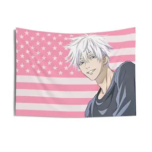 Gojo Satoru Tapestry Anime White hair men pink Room wall decor/ Fun Tapestry Wall Hanging Art for Home Living Bedroom Room/anime wall art Decorative Light Peach Modern Stripe Design