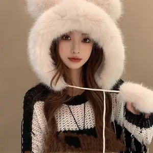 Fox Cat Ears Plush Fur Hat Winter Ear Protection Thicken Warm Tie Headgear