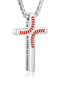 Baseball Bible Verse Boy Cross Necklace, Stainless Steel Cross Pendant Chain, Christian Jewelry, Christian Religious Baseball Accessories Gift, Inspiring