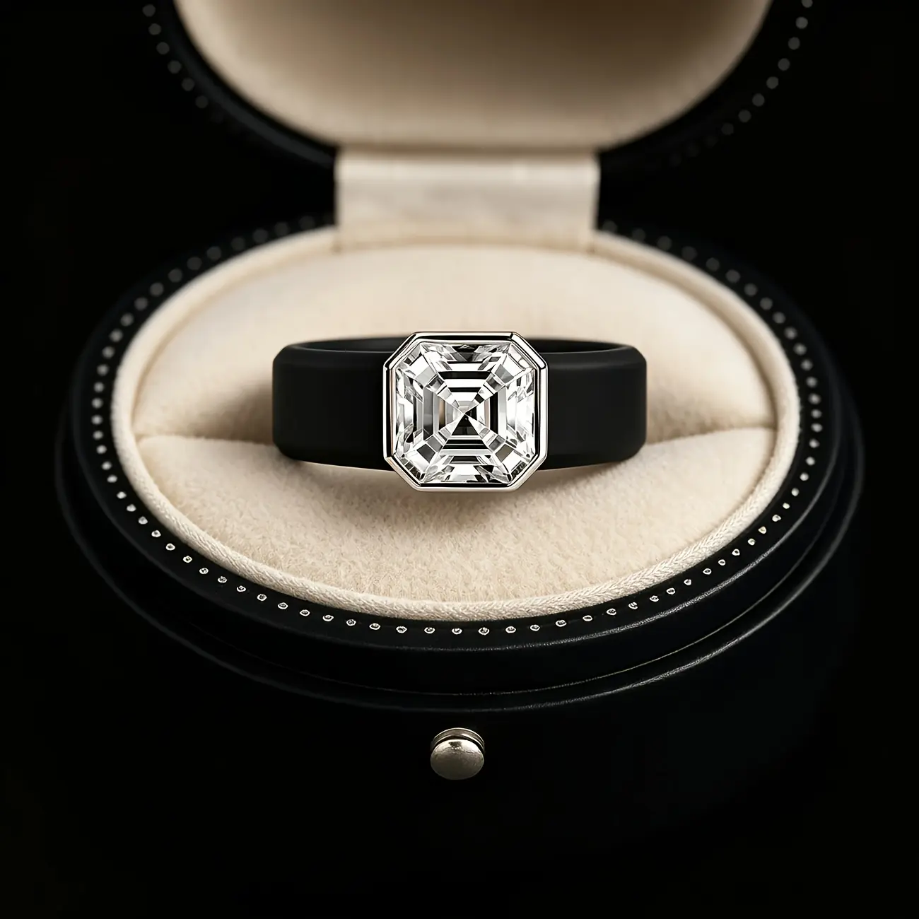 Black Wide Silicone Ring for Women, Cut CZ Wedding Band with Rose Gold & Silver Bezel Soft Hypoallergenic Engagement Jewelry