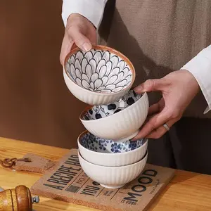 6-Piece Ceramic Bowl Set, 4.5 Inch Blue Floral Design, Salad Bowls, Dessert Bowls, Sushi Sauce Bowls, Kitchen & Dining Essentials