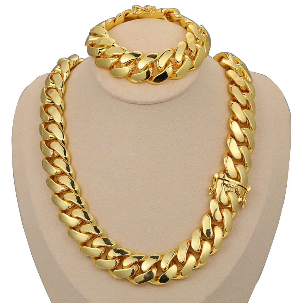 14K Gold Vacuum Plated Stainless Steel Chain & Copper Deployment Clasp Miami Cuban Link Chain Italy Mexico & Micro Inspired Unisex Hip Hop 10-22mm Necklace&Bracelet for Men & Women Jewelry,Daily Wear,Casual Fashion,Gift,Chicano Style,Weighty,Stackable