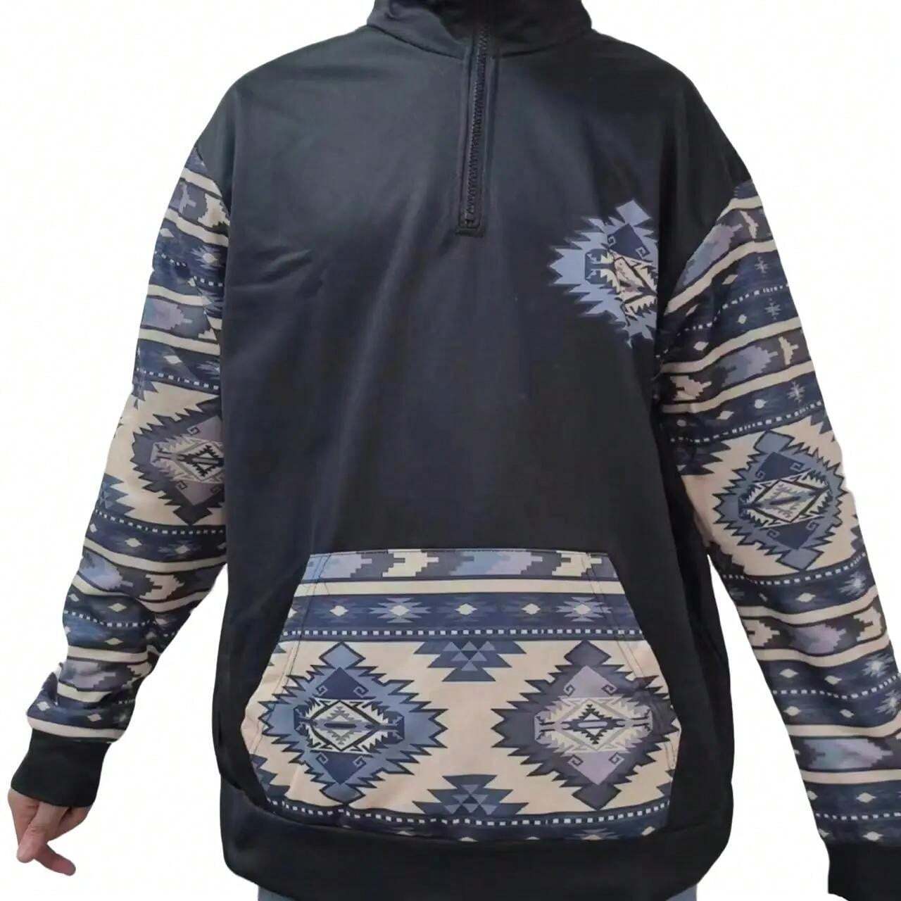 Mens Cowboy Vintage Bull Head Print Western Sweatshirt For Men Casual Long Sleeve 1/4 Zip Pullover Menswear Clothing