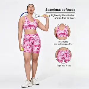 Camo Seamless Fitness Set | Supportive Sports Bra & High-Waist Shorts | Curvy-Friendly, Breathable for Gym, Tennis & Casual Days!