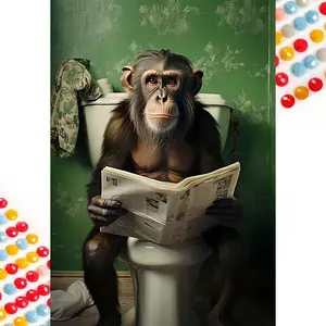 5D DIY Full Drill Round Diamond Painting - Diamond Painting Kit Gorilla, Newspaper. Mosaic Canvas DIY Wall Art, Home Wall Decoration, Craft.