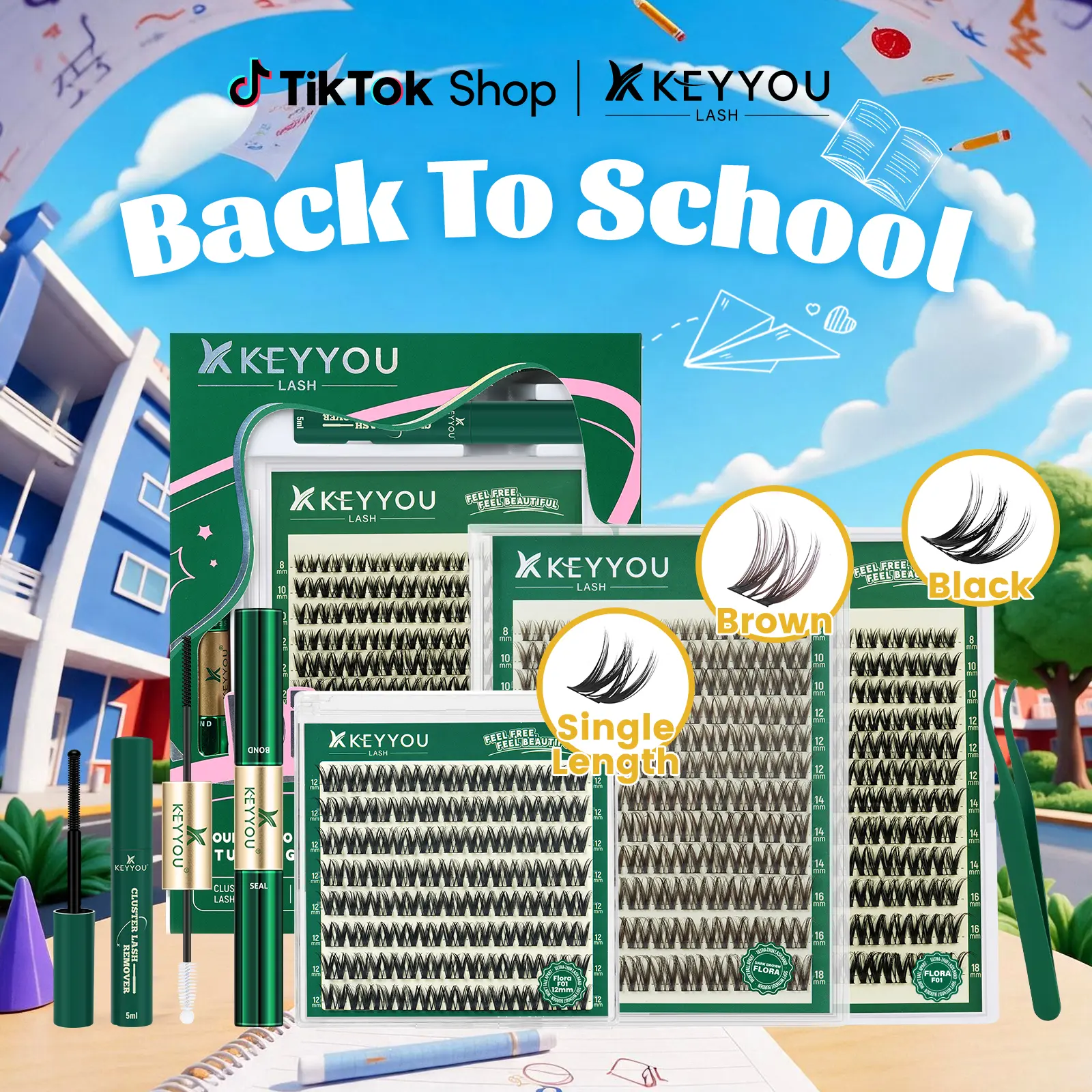 【Manage Only】KEYYOU Flora  Lash Kit | Spider Lash | Volume Boosting | Waterproof | Long-Lasting | DIY Extensions | 132PCS Cluster Lashes | Soft | Kim & Kylie D curl |Easy DIY At Home | Ultra Thin Band #BackToSchool
