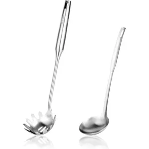 18/8 Stainless Steel Spaghetti Server Set, 13" Spaghetti Spoon and 10" Gravy Ladle, Pasta Server Fork with , Spaghetti Server for Cooking, Dishwasher Safe