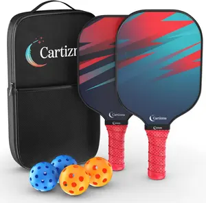 Cartizma Carbon Fiber Pickleball Paddle Set - 2 Pickleball Paddles, 4 Balls, Carry Bag - Lightweight Durable Composite, Indoor/Outdoor Use, All Skill Levels