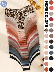 5/21-piece set of women's panties in multiple colors, leopard print, seamless, comfortable, skin-friendly, sexy, half-coverage, sports invisible bikini briefs
