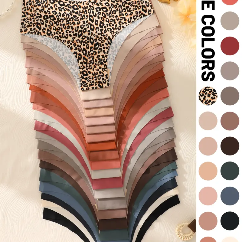 Women's Leopard Print Briefs Seamless Comfortable Skin-Friendly Sexy Half Butt Sports Invisible Triangle Knitted Stretch Underwear Panties, 5/10/21 Pcs Set, Low Waist Panty