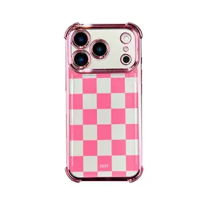 Fine Case Co Aesthetic Checkerboard Pattern Clear Phone Case for iPhone 17 Pro Max 16 Pro Max 15 Plus 14Pro 13 12 11 XS Max XS XR & Samsung Galaxy S25 Ultra S24 Plus S23 Shockproof Drop Resistant Full Protection