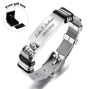 Customized Optional Photo Engraved Steel DIY Bracelet Accessories Anniversary Best Gifts for Couples