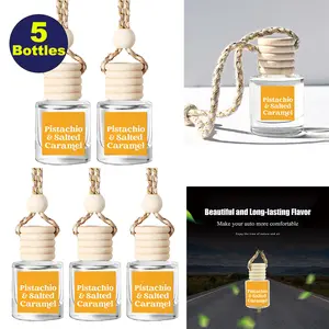 5PCS Pistachio Salted Caramel Car Air Freshener Long-Lasting Hanging Diffuser Bottles for Odor Elimination