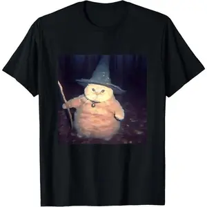 Cotton Gift Tee Wizard Cat Weird Funny Halloween Cat Meme T-Shirt casual cotton streetwear Fabric Menswear for all