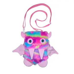 Atomic Laundry Apparel Pink Rainbow Floof Monster Friend Backpack - Messenger Bag with Velcro Closure, Adjustable Strap,  & Large Inside Pocket