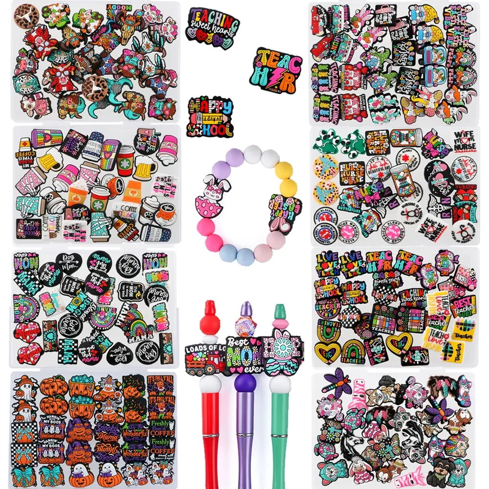 30Pcs/Box Animal Holiday Silicone Focal Bead Mix Set Teacher's Day, Nurses' Day, Easter Holiday Themes Bull Rabbit Dog Animal Motifs Ideal for DIY Creative Making Beaded Pens Necklaces Bracelets and Other Creative Crafts & Gifts