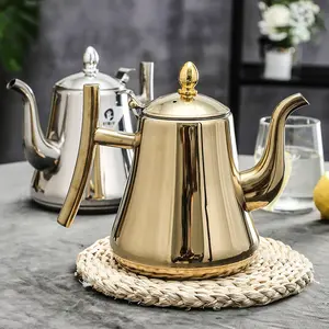 Gold Stainless Steel Outdoor Kettle with Removable and Washable Filter Modern Design for Camping, Family Gatherings, and Dining Reusable Manual Teapot for Coffee and Tea Enthusiasts Teapot