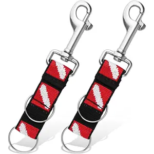 2 Pack Stainless Steel Scuba Split Ring Swivel Snap Clips with Double Rings & Dive Flag Webbing for Diving Flashlight Whistle Gauge Camera BCD Attachment
