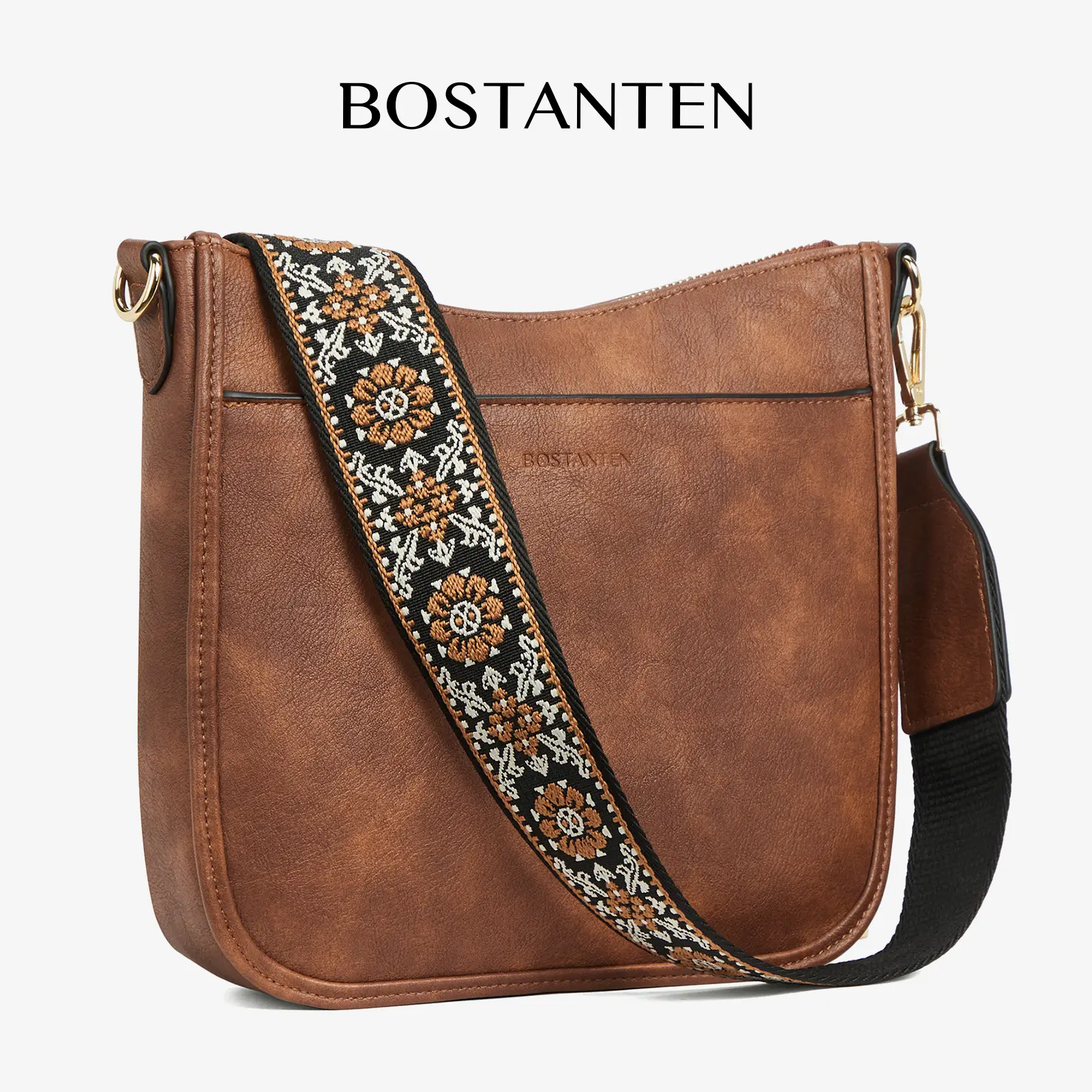 BOSTANTEN Crossbody Bag Hobo Purses for Women Trendy Leather Shoulder Handbags With Adjustable Guitar Strap