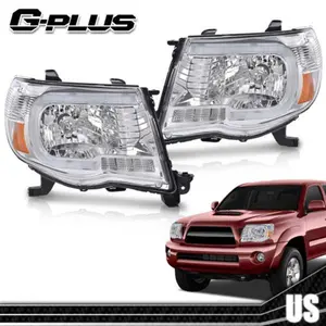 Fit For 2005-2011 Toyota Tacoma Clear Lens Chrome Housing Headlights w/ LED DRL