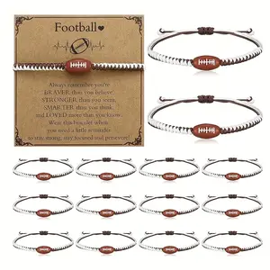 12 Sets Sports Charm Football Bracelets Bulk with Inspirational Card for Sports Party Favor Team Group Player Gifts, Player Appreciation Gifts, Fan Merchandise, Festive Party Favor, Stylish Wristband, Football Fan Gift, Event Organizers, Team Players