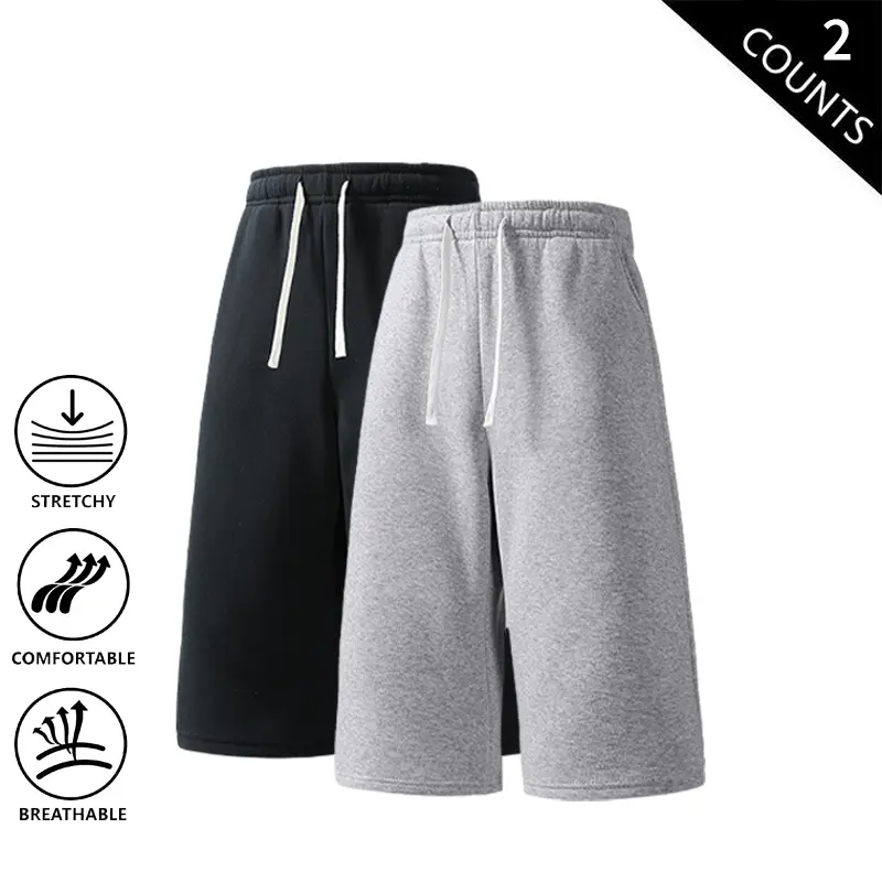 Men’s American Vintage Summer Sports Shorts, 2-Pack – Loose Straight-Leg Wide-Leg Mid-Length Casual Versatile Pants