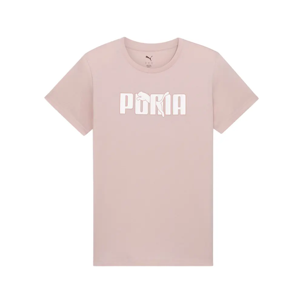 PUMA Womens Essentials Satin Lock Up Graphic Crew Neck Short Sleeve Casual Tops Casual - Pink