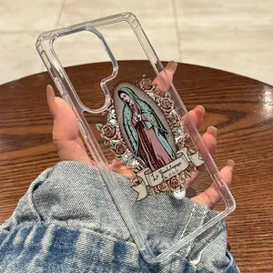 Magnetic clear phone case is compatible with Samsung Galaxy S26, S25/S24/S23/S22. It features a shockproof and drop-proof magnetic design and is decorated with a Virgin Mary motif