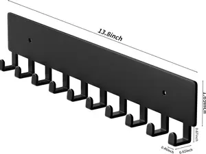 Key Holder for Wall, Key Hooks with 10 Hooks, Wall Mounted Key Holder for Hallway, Self Adhesive Key Rack(Black)