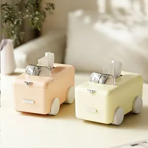One pc，Cream Yellow/Orange Powder，Car-Shaped Gold Plated Tissue Box Holder, Creative Luxury Desktop Organizer, Home Decor, for Living Room/Bedroom, Trendy Design, Metal Finish