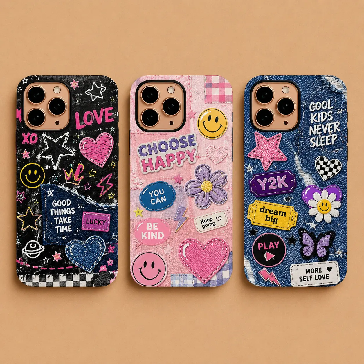 Y2K Patchwork Phone Case, Cute Coquette iPhone Case, Aesthetic Denim Collage Phone Cover, Pink Girly Retro Sticker Case, Trendy Protective Phone Case for iphone 11,12,13,14,15,16,17