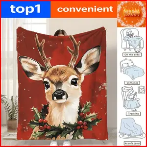 Cartoon Rudolph Throw Coral Fleece Throw Blanket for Sofa Bed Couch Living Room Bedroom Home Decor All Season Machine Washable Lightweight Portable Travel Office Nap Adults Kids Gift Bed Sofa Dorm Hotel