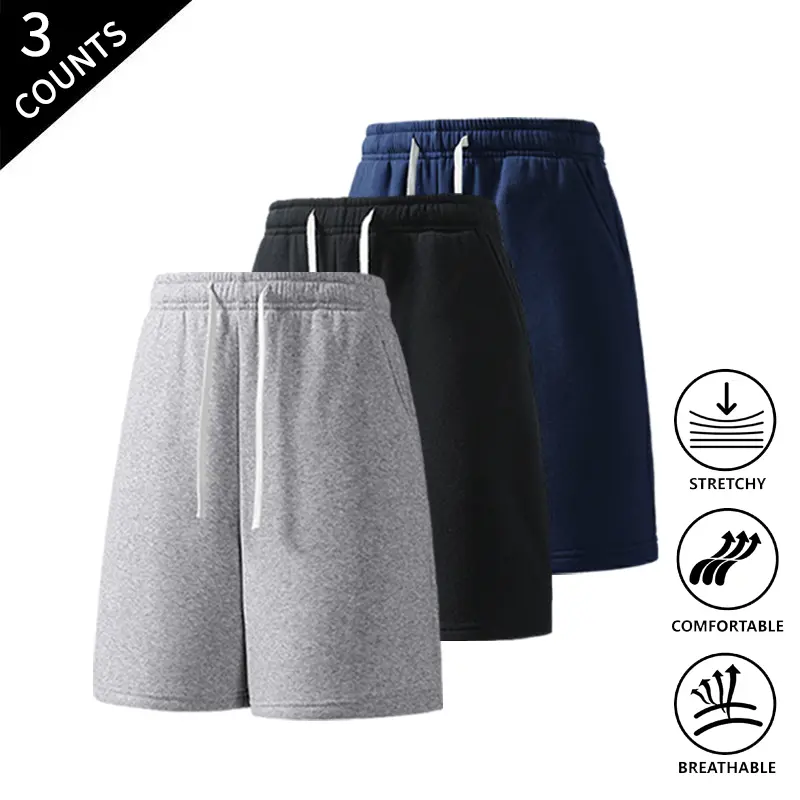 3-Pack Men’s Summer Vibes Solid Color Casual Shorts, Loose Fit, Elastic Waist, Breathable, for Daily Workouts