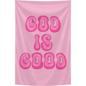 Tapestri God is Good Pink Wall Decor Flag 5x3 Ft Grommets. Funny Flag for Teen Girls Room Indoor Outdoor Bedroom and College Dorm Wall Decor Banner.