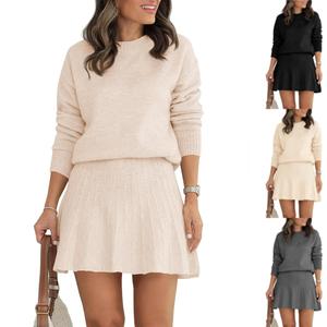 ARTFREE Womens 2 Piece Skirt Sets Pullover Sweaters Pleated Mini Skirt Fall Winter Knit Trendy Sweater Sets