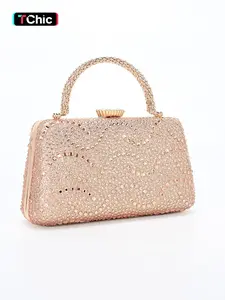 Luxurious all-rhinestone evening clutch, featuring a crystal-embellished handle; women's evening bag with a shoulder strap for crossbody wear; available in multiple sparkling colors; perfect for wedding guests, bridesmaids, and dance parties