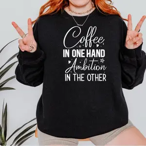 Pullover Womenswear Sweatshirt Gift with trendy coffee Graphic Print Crewneck Drop Shoulders with relax fit lined for warmth without bulk all day comfort,gift for mom wife dauhter sister coworker  ribb on sleeve necklineop
