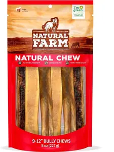 Natural Farm 9-12 In Bully Chips Dog Chew Stick Bones - 100% Natural Beef Cheek, Limited Ingredient, Grain-Free, Soft Chews, Rawhide-Free for Medium Chewers - 8oz Pack with High-Quality Protein & Collagen for Skin, Coat, Joints, Grain-Free Bones