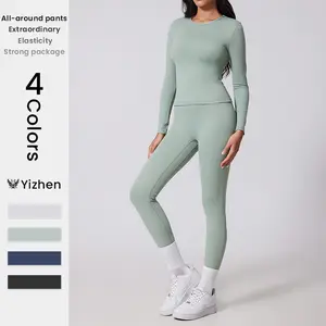YIZHEN SPORTS Women's Stylish High-Waisted High-Stretch Yoga Set: Long-Sleeve Top + Full-Length Pants | For Yoga, Gym, Running, Tennis | Butt-Lifting Tight Yoga Leggings Homewear solid round neck sport tee Sportswear Cute Girl Green Outfits Compression