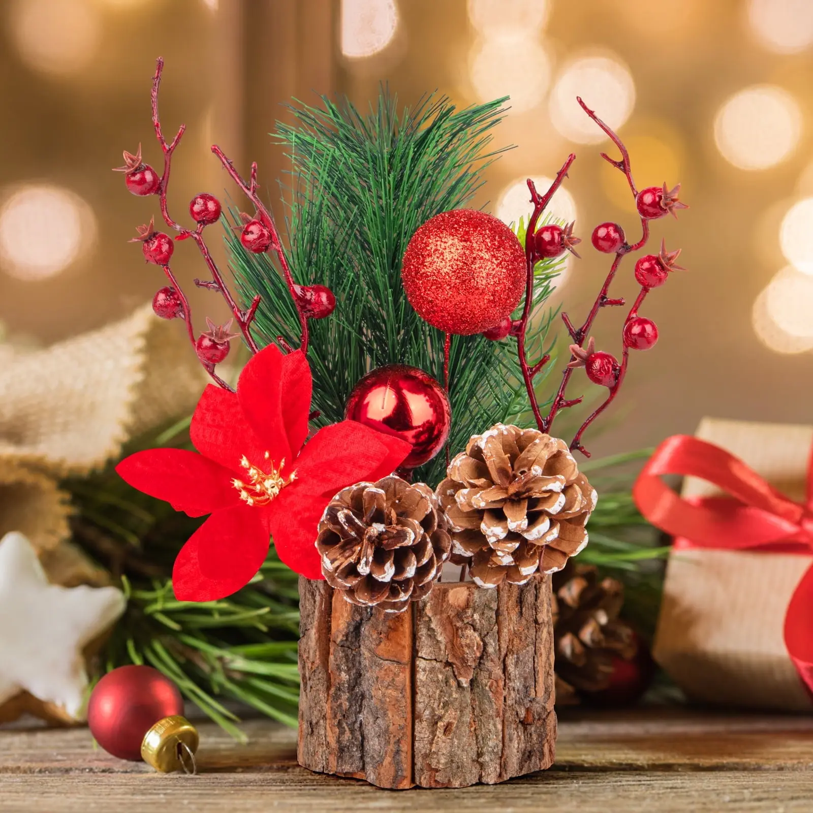 Scidweet Small Christmas Trees, Artificial Tabletop Mini Christmas Tree Decorations for Home Party Indoor Fireplace Xmas Decor