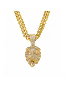 New European and American style personalized hip-hop full-diamond lion head animal pendant hip-hop creative personalized pendant necklace